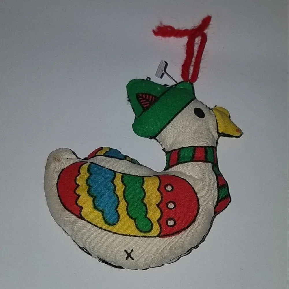 VTG Fabric Christmas Ornament Lot Soldier Jack in Box Block Duck Handmade AS IS